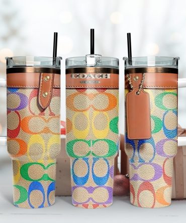Coach Colorful Logo Leather Pattern Custom Stanley Tumbler Cup 40 Oz Tumbler With Handle