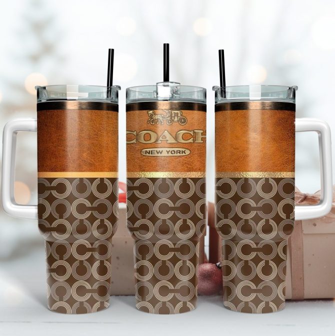 Coach Leather Pattern Custom Stanley Tumbler Cup 40 Oz, Tumbler With Handle