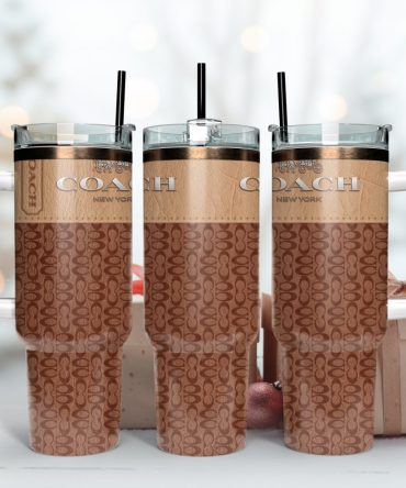 Coach Logo Leather Pattern Custom Stanley Tumbler Cup 40 Oz, Tumbler With Handle
