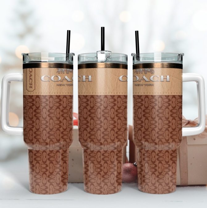 Coach Logo Leather Pattern Custom Stanley Tumbler Cup 40 Oz, Tumbler With Handle