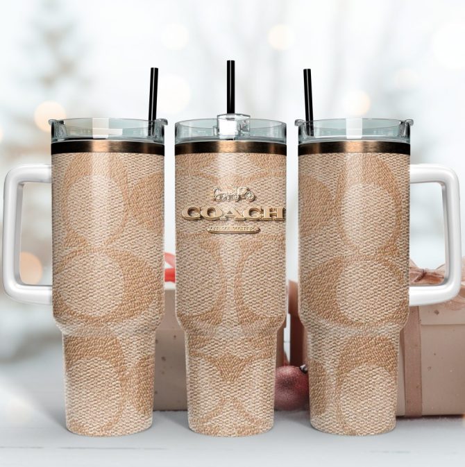Coach Logo Leather Pattern Custom Stanley Tumbler Cup 40 Oz, Tumbler With Handle