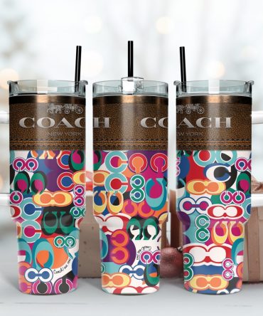 Coach New York Logo Custom Stanley Tumbler Cup 40 Oz Tumbler With Handle, Vibrant Coach New York Insulated Travel Mug, Stylish Colorful Design, Perfect Gift