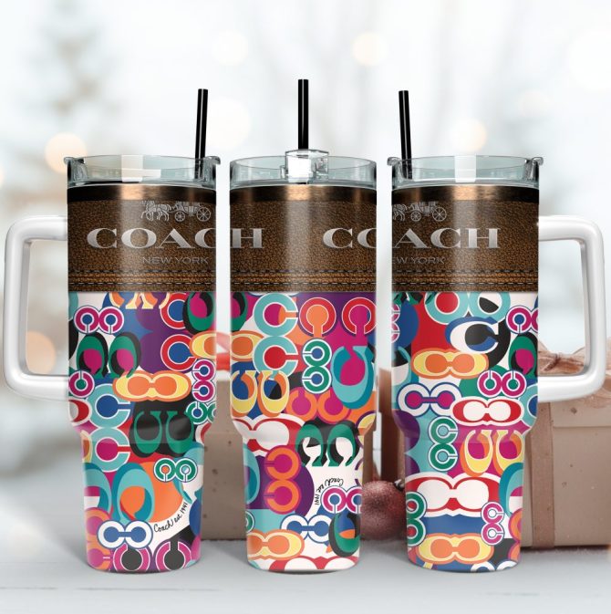 Coach New York Logo Custom Stanley Tumbler Cup 40 Oz Tumbler With Handle, Vibrant Coach New York Insulated Travel Mug, Stylish Colorful Design, Perfect Gift