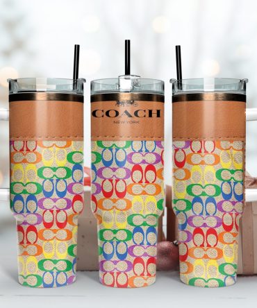 Colorful Coach Logo Custom Stanley Tumbler Cup 40 Oz Tumbler, Colorful Insulated Tumbler With Lid & Straw - Vibrant Design For Hot & Cold Beverages