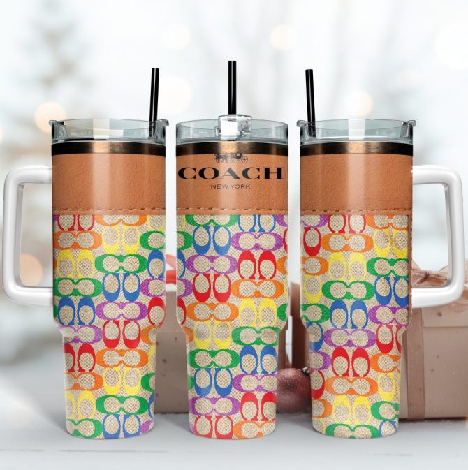 Colorful Coach Logo Custom Stanley Tumbler Cup 40 Oz Tumbler, Colorful Insulated Tumbler With Lid & Straw - Vibrant Design For Hot & Cold Beverages