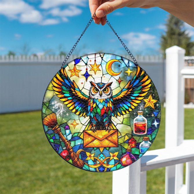 Enchanting Owl Stained Glass Suncatcher - Colorful Window Art Decor For Home - Image 3