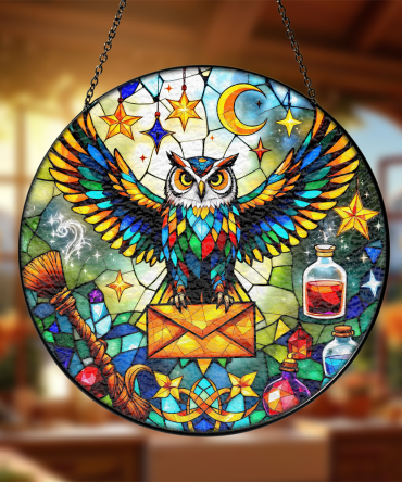 Enchanting Owl Stained Glass Suncatcher - Colorful Window Art Decor For Home