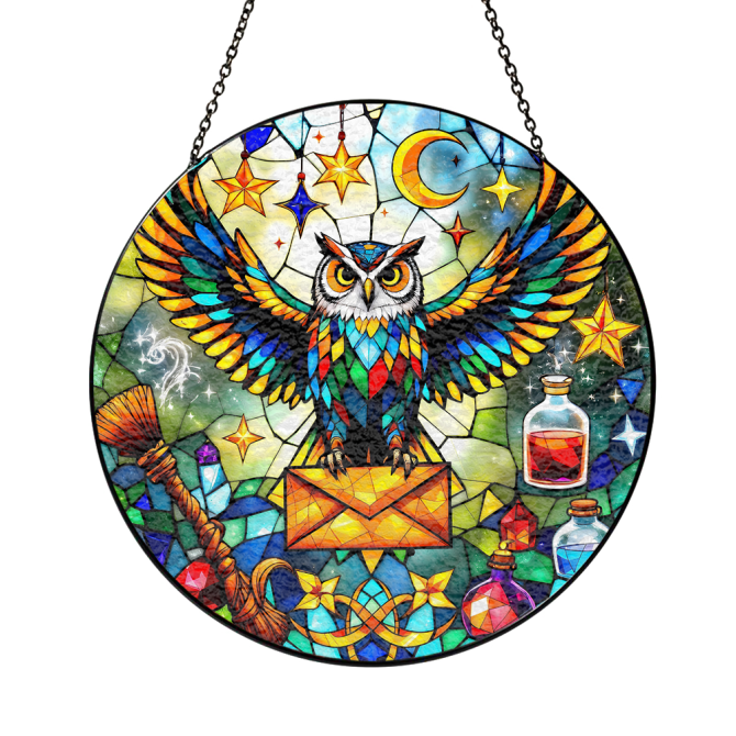 Enchanting Owl Stained Glass Suncatcher - Colorful Window Art Decor For Home - Image 2