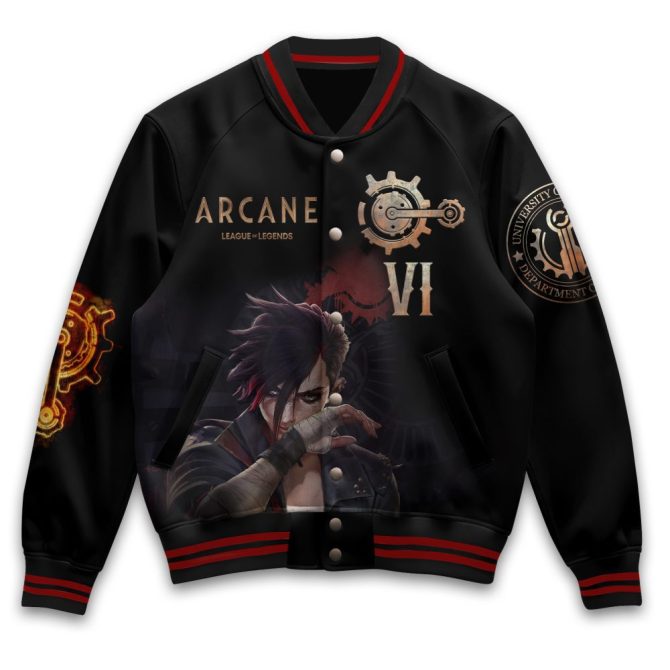 Arcane Themed Bomber Jacket - Stylish Unisex Anime Cosplay Apparel For Fans - Image 2
