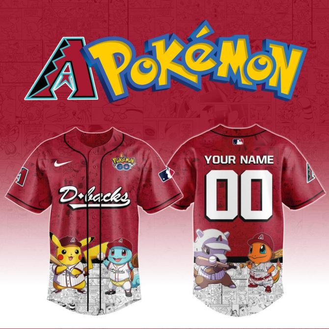 Custom Pokémon D-Backs Baseball Jersey - Personalized Name & Number, Pikachu & Friends