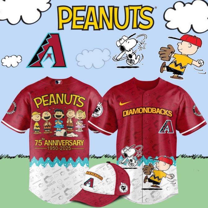 Celebrate In Style: Peanuts 75Th Anniversary Diamondbacks Jersey & Cap Set - Limited Edition!