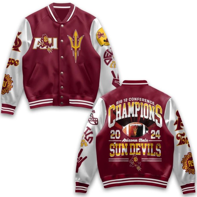 Asu Sun Devils 2024 Big 12 Champs Varsity Jacket - Limited Edition, Bold Design, Perfect For Fans!