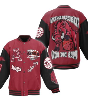 Arkansas Razorbacks Varsity Jacket - Stylish Red & Black Woo Pig Sooie Design For Fans