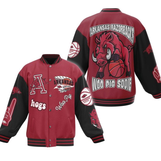 Arkansas Razorbacks Varsity Jacket - Stylish Red & Black Woo Pig Sooie Design For Fans