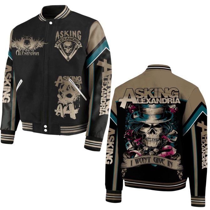 Edgy Asking Alexandria Bomber Jacket – Skull & Hat Design, Perfect For Fans!