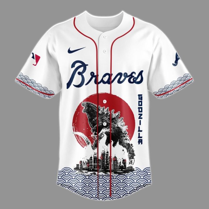 Limited Edition Godzilla X Braves Baseball Jersey - Unique Collector'S Item, Premium Quality - Image 2