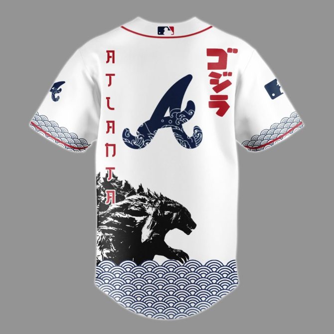 Limited Edition Godzilla X Braves Baseball Jersey - Unique Collector'S Item, Premium Quality - Image 3