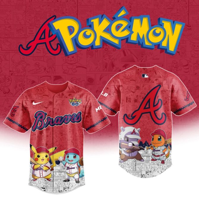 Limited Edition Pokémon X Braves Red Jersey - Pikachu & Friends Baseball Design