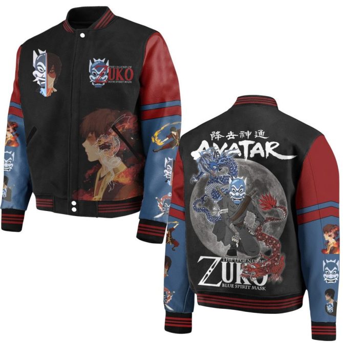 Avatar Zuko Varsity Jacket - Blue Spirit Mask Design , Unique Anime Fan Apparel