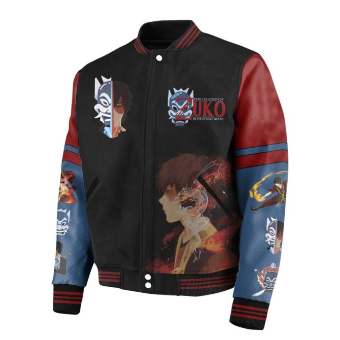 Avatar Zuko Varsity Jacket - Blue Spirit Mask Design , Unique Anime Fan Apparel - Image 3