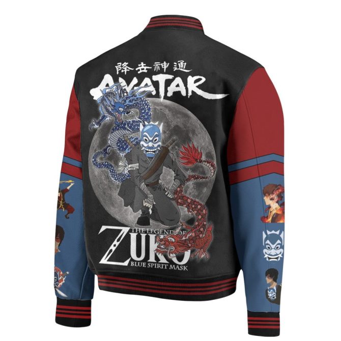 Avatar Zuko Varsity Jacket - Blue Spirit Mask Design , Unique Anime Fan Apparel - Image 2