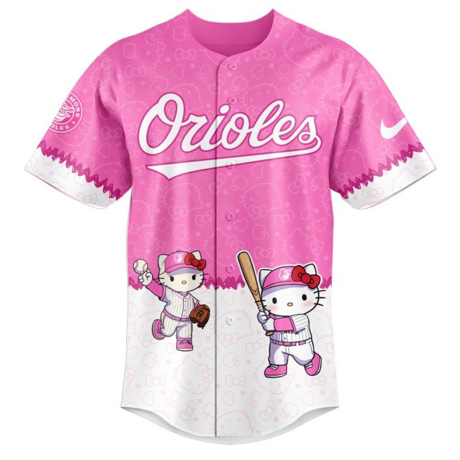 Limited Edition Hello Kitty X Mlb Orioles Pink Jersey & Cap Set - Perfect For Fans! - Image 2