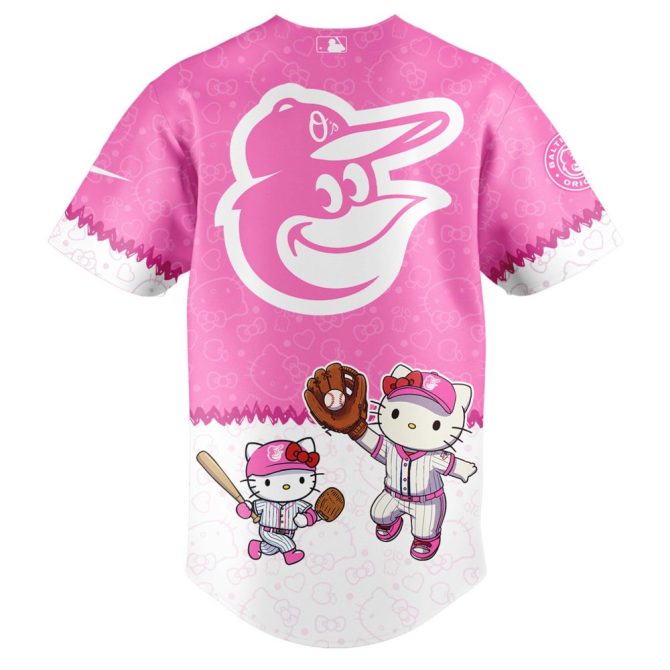 Limited Edition Hello Kitty X Mlb Orioles Pink Jersey & Cap Set - Perfect For Fans! - Image 3