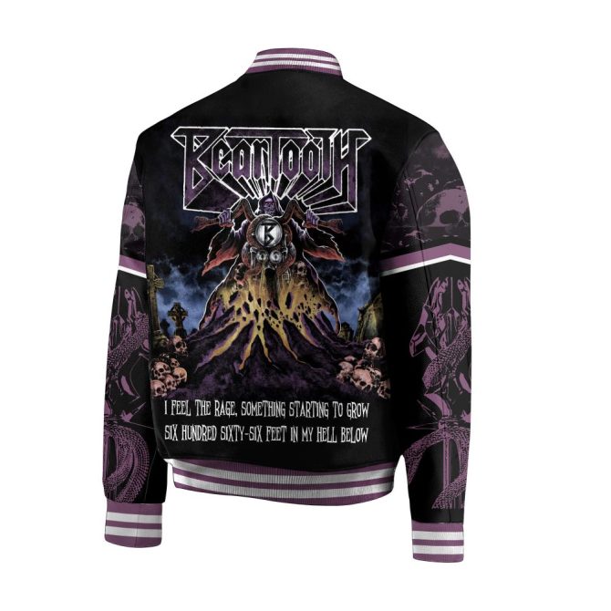 Men'S Gothic Graphic Varsity Jacket - Bold Black & Purple Streetwear - Image 3