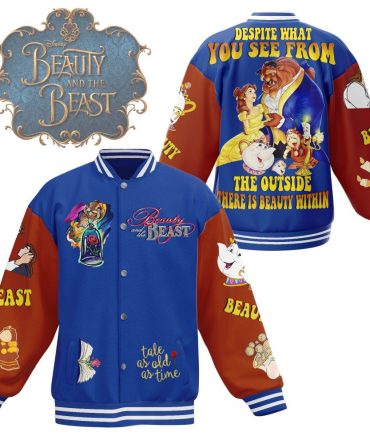 Disney Beauty And The Beast Varsity Jacket - Vibrant Blue & Red, Iconic Characters Design