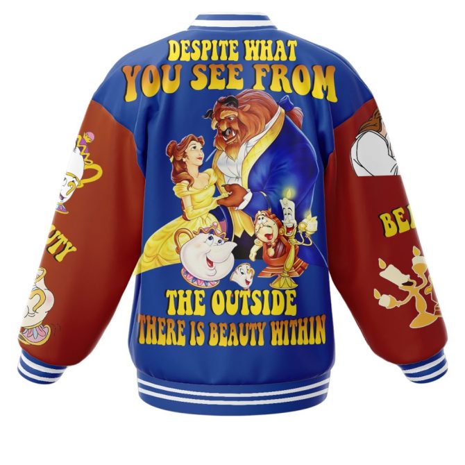 Disney Beauty And The Beast Varsity Jacket - Vibrant Blue & Red, Iconic Characters Design - Image 3