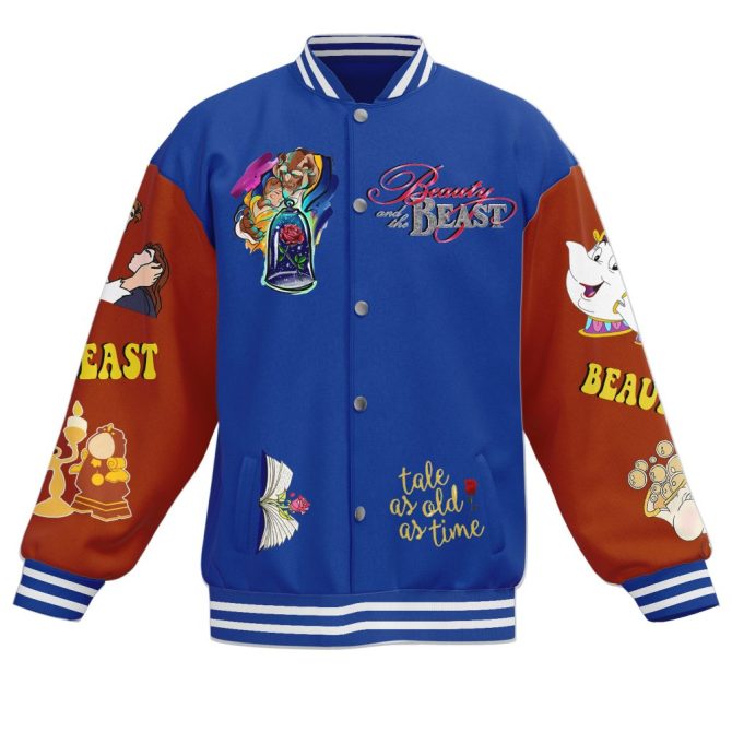 Disney Beauty And The Beast Varsity Jacket - Vibrant Blue & Red, Iconic Characters Design - Image 2