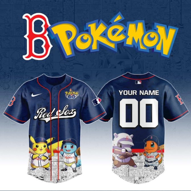 Custom Pokémon Red Sox Jersey – Personalized Baseball Shirt With Pikachu & Friends