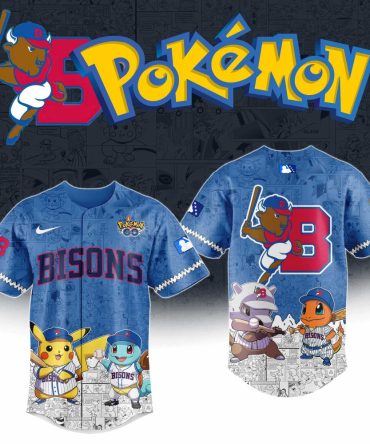Exclusive Pokémon Bisons Baseball Jersey – Pikachu, Squirtle & Charmander Design – Limited Edition