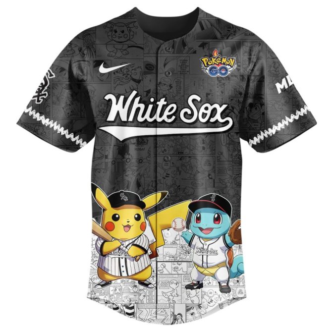 Limited Edition Pokémon X White Sox Jersey - Pikachu, Squirtle & More! Perfect For Fans & Collectors - Image 3