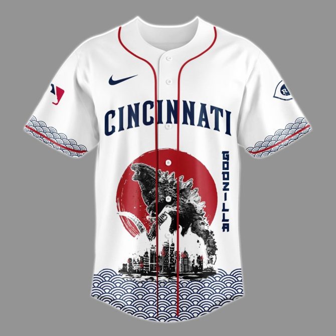 Limited Edition Godzilla X Cincinnati Reds Baseball Jersey - Epic Fan Gear! - Image 2