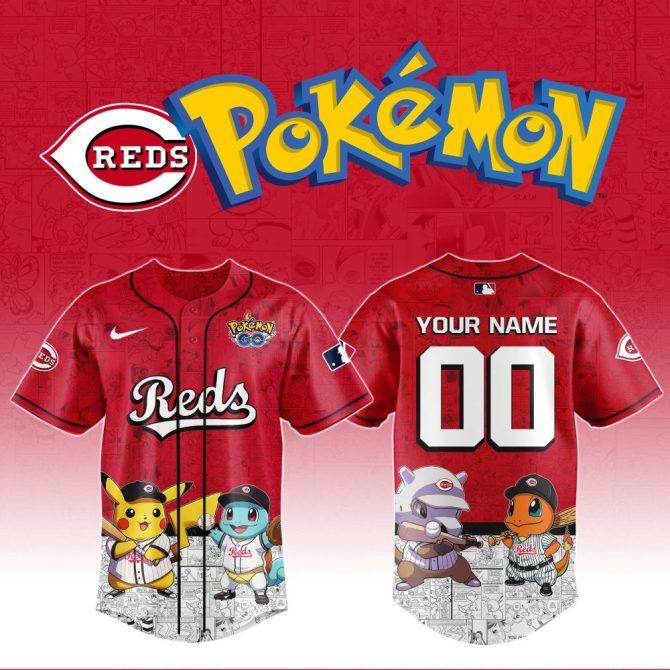 Customizable Reds X Pokémon Jersey - Pikachu, Charmander & Squirtle Design , Limited Edition
