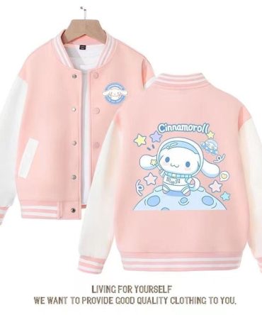 Cute Cinnamoroll Pink Varsity Jacket - Stylish & Cozy Outerwear For Kids & Teens