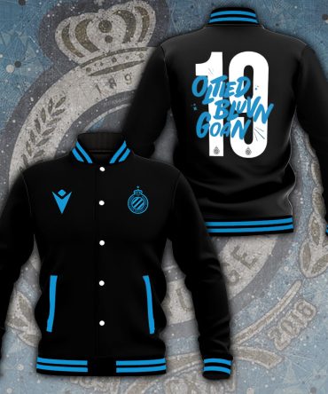 Club-Inspired Black Varsity Jacket - Sporty Style With Blue Accents & Number 10 Design