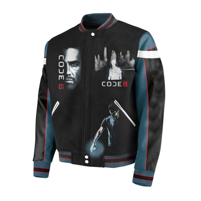 Code 8 Movie Themed Varsity Jacket – Stylish Wear For Sci-Fi Fans - Image 2