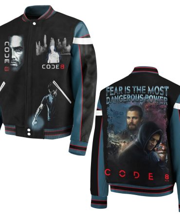 Code 8 Movie Themed Varsity Jacket – Stylish Wear For Sci-Fi Fans