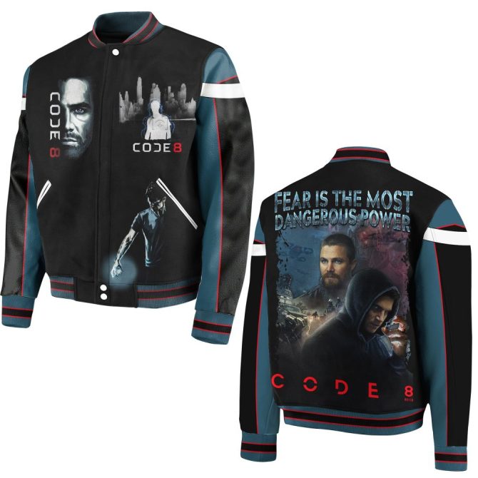 Code 8 Movie Themed Varsity Jacket – Stylish Wear For Sci-Fi Fans