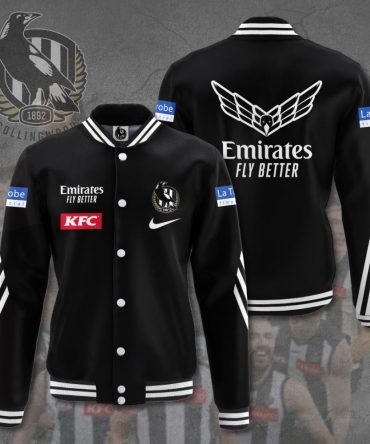 Official Collingwood Fc Varsity Jacket - Stylish Black Design, Perfect For Fans!