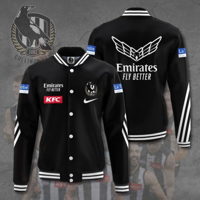 Official Collingwood Fc Varsity Jacket - Stylish Black Design, Perfect For Fans!