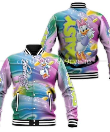Colorful Daisy Duck Varsity Jacket – Trendy Cartoon Style For Fans