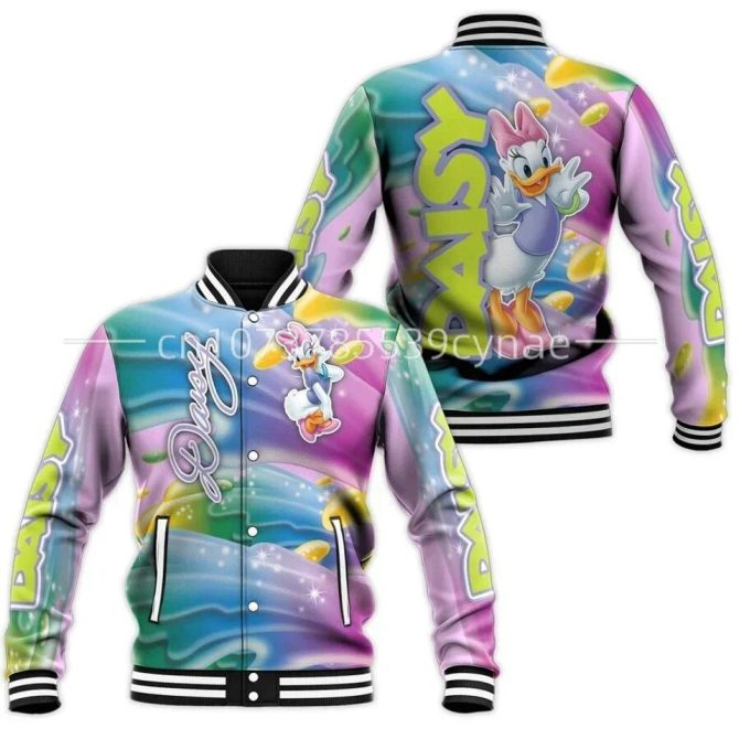 Colorful Daisy Duck Varsity Jacket – Trendy Cartoon Style For Fans