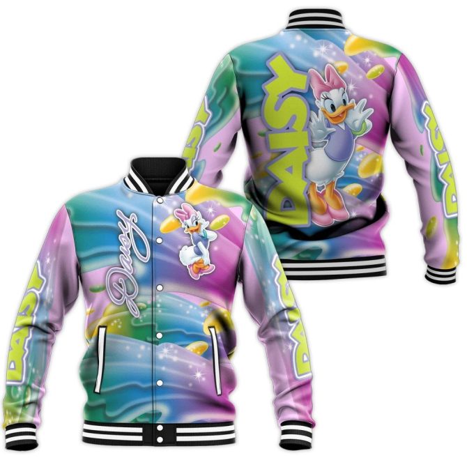 Daisy Duck Colorful Varsity Jacket – Stylish Cartoon Print, Unisex Fashion