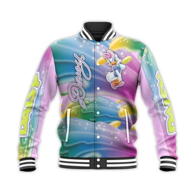Daisy Duck Colorful Varsity Jacket – Stylish Cartoon Print, Unisex Fashion - Image 2