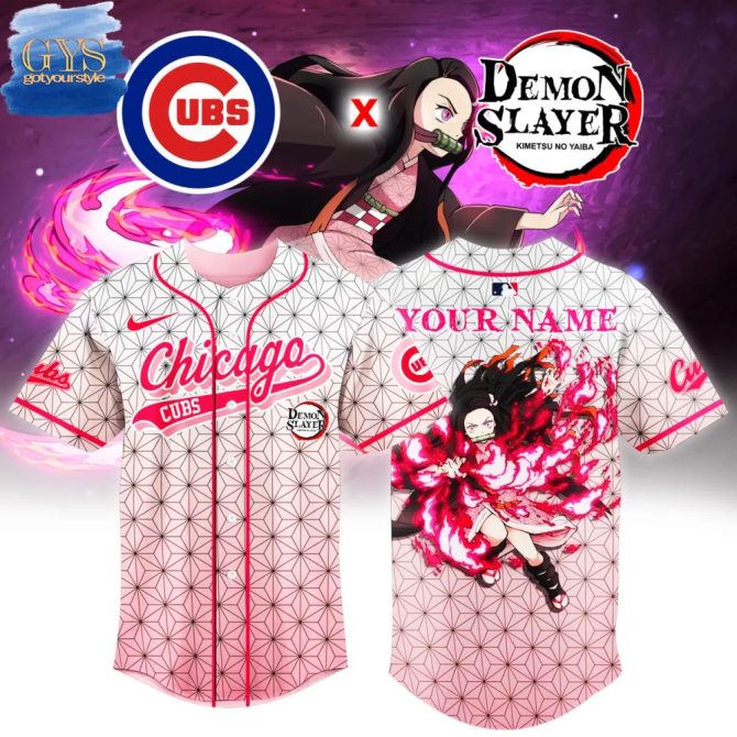 Custom Chicago Cubs X Demon Slayer Baseball Jersey – Personalized Anime Fan Gear