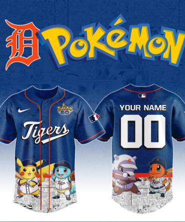 Custom Pokémon Baseball Jersey - Detroit Style, Pikachu & Friends Design, Personalized Name & Number
