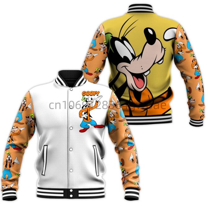 Goofy Varsity Jacket - Fun Cartoon Design For Disney Fans , Unisex Casual Wear
